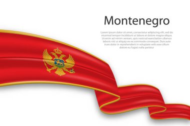 Karadağ 'ın zarif, dalgalı soyut temsil bayrağı, yer tutucu metin ile beyaz bir arkaplanda dalgalanmakta