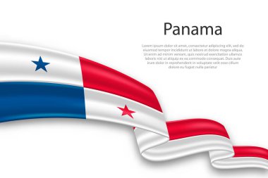 Panama 'nın zarif, dalgalı soyut temsil bayrağı, beyaz bir arkaplanda yer tutucu metin ile akıyor