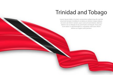 Trinidad ve Tobago 'nun zarif, dalgalı soyut temsili bayrağı, beyaz arka planda yer tutucu metin ile birlikte akıyor.