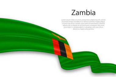 Zambiya 'nın zarif, dalgalı soyut temsil bayrağı, yer tutucu metin ile beyaz bir arkaplanda akıyor