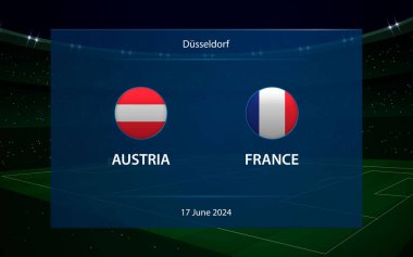 Austria vs France. Europe football tournament 2024, Soccer scoreboard broadcast graphic template clipart