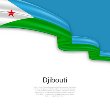Cibuti bayrağıyla kurdele sallıyor. Bağımsızlık Günü poster tasarımı için şablon