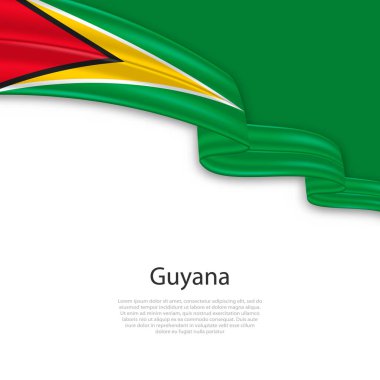 Guyana bayrağıyla kurdele sallıyor. Bağımsızlık Günü poster tasarımı için şablon