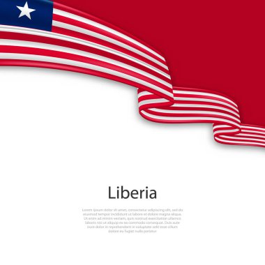 Liberya bayrağıyla kurdele sallıyor. Bağımsızlık Günü poster tasarımı için şablon