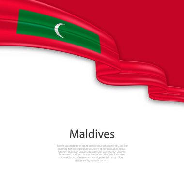 Maldivler bayrağıyla kurdele sallıyor. Bağımsızlık Günü poster tasarımı için şablon