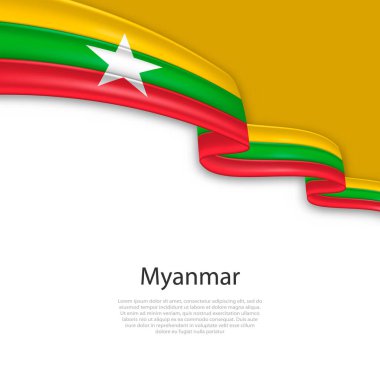 Myanmar bayrağıyla kurdele sallıyor. Bağımsızlık Günü poster tasarımı için şablon
