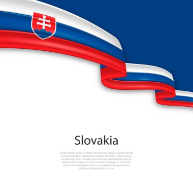 Slovakya bayrağıyla kurdele sallıyor. Bağımsızlık Günü poster tasarımı için şablon