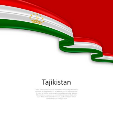 Tacikistan bayrağıyla kurdele sallıyor. Bağımsızlık Günü poster tasarımı için şablon