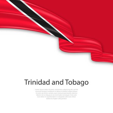 Trinidad ve Tobago bayrağıyla kurdele sallıyor. Bağımsızlık Günü poster tasarımı için şablon