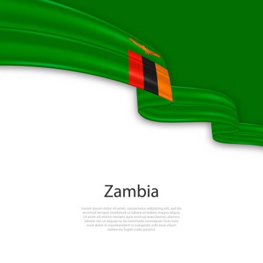 Zambiya bayrağıyla kurdele sallıyor. Bağımsızlık Günü poster tasarımı için şablon