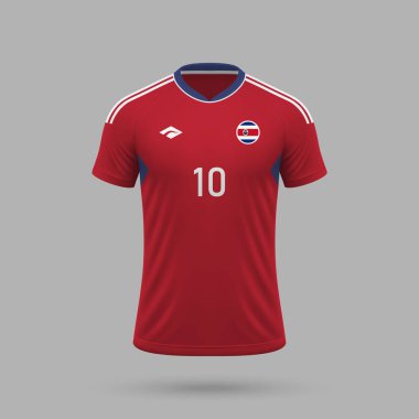 3D gerçekçi futbol forması Kosta Rika Milli Takımı, futbol takımı 2024 için gömlek şablonu