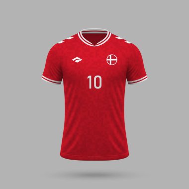 3D gerçekçi futbol forması Danimarka Milli Takımı, futbol takımı 2024 için gömlek şablonu