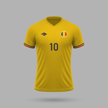 3D gerçekçi futbol forması Romanya milli takımı, futbol takımı için gömlek şablonu 2024