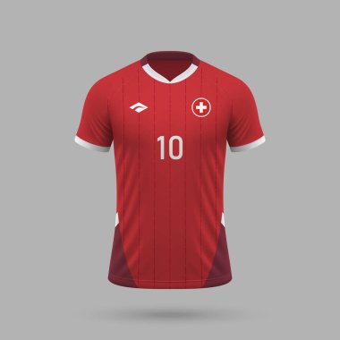 3D gerçekçi futbol forması İsviçre Milli Takımı, futbol takımı için gömlek şablonu 2024