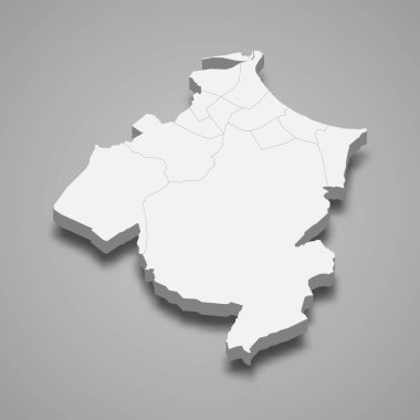 Ben Arous 'un 3d izometrik haritası Tunus Valiliği' nin vektör illüstrasyonudur.