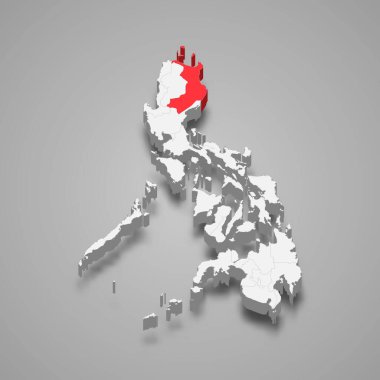 Gri Filipinler 'in 3d haritasında kırmızı ile işaretlenmiş Cagayan Vadisi bölgesi