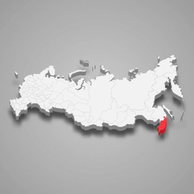 Gri Rusya 'nın 3d haritasında Primorsky bölgesi kırmızıyla vurgulandı