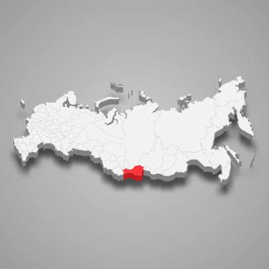 Gri Rusya 'nın 3d haritasında Tuva bölgesi kırmızıyla vurgulandı