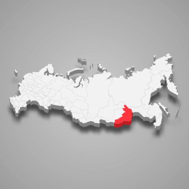 Gri Rusya 'nın 3d haritasında Zabaykalsky bölgesi kırmızıyla vurgulandı
