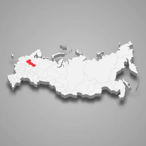Vologda Regio Rood Gemarkeerd Een Grijze Rusland Kaart — Stockvector