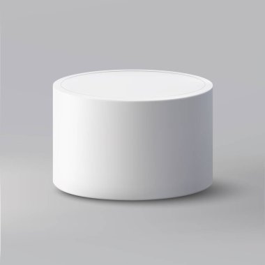 Gri arkaplan üzerine kurulmuş temiz, minimalist bir tasarıma sahip basit beyaz silindirik bir kaide..