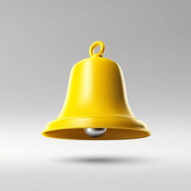 Pürüzsüz gri arkaplanda süzülen parlak sarı çan