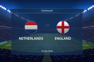 Hollanda İngiltere 'ye karşı. Futbol skorbord yayın grafiksel şablonu