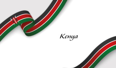 Telif uzaylı beyaz arkaplan üzerinde Kenya 'nın fllag ile eğri kurdele