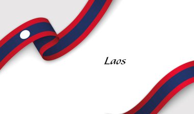 Telif uzayı ile beyaz arkaplan üzerinde Laos fllag ile eğri kurdele