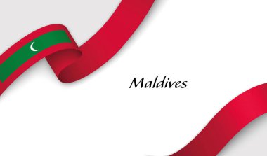 Beyaz arkaplanda kopyalanmış Maldivler kanat çırpması ile eğri kurdele