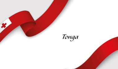 Kopyalama uzayı ile beyaz arkaplan üzerinde Tonga fllag ile kıvrımlı kurdele