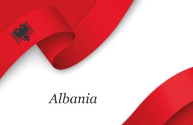 Arnavutluk 'un beyaz arka planında kopyalanmış flaşlı eğri kurdele