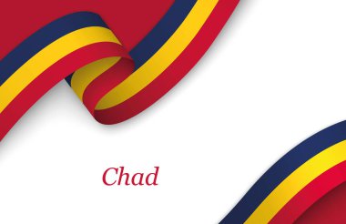 Çad 'ın beyaz arkaplanda kopyalanmış flaglı kıvrımlı kurdele