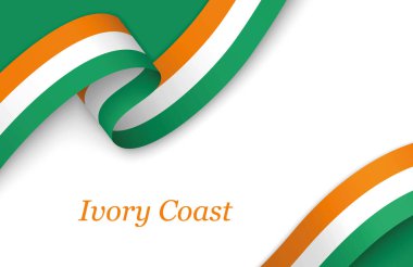 Beyaz zemin üzerinde Fildişi Sahili kanat çırpması olan eğri kurdele ve kopyalanmış boşluk