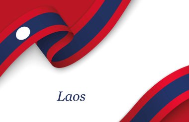 Telif uzayı ile beyaz arkaplan üzerinde Laos fllag ile eğri kurdele