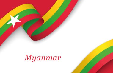 Telif uzayı beyaz arkaplan üzerinde Myanmar 'ın fllag ile kıvrımlı kurdele