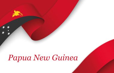 Telif uzaylı beyaz zemin üzerinde Papua Yeni Gine 'nin fllagıyla eğri kurdele