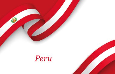 Kopyalama alanı ile beyaz arkaplan üzerinde Peru fllag ile eğri kurdele