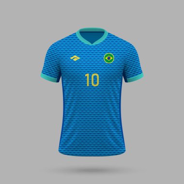 3D gerçekçi futbol deplasman forması Brezilya milli takımı, futbol takımı 2024 için gömlek şablonu