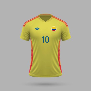 3D gerçekçi futbol sahası forması Kolombiya Milli Takımı, futbol takımı 2024 için gömlek şablonu