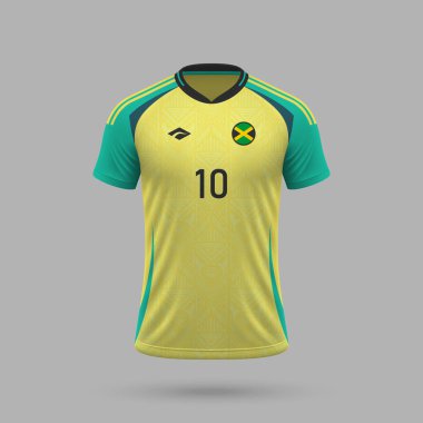3D gerçekçi futbol evi forması Jamaika Milli Takımı, futbol takımı 2024 için gömlek şablonu