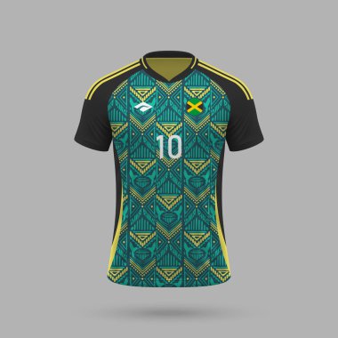 3D gerçekçi futbol deplasman forması Jamaika milli takımı, futbol takımı 2024 için gömlek şablonu