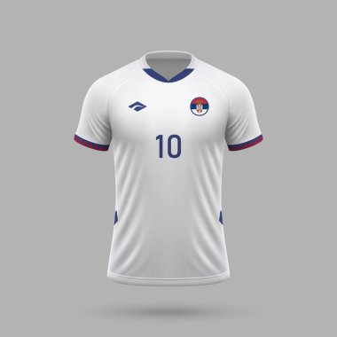 3D gerçekçi futbol deplasman forması Sırbistan milli takımı, futbol takımı için gömlek şablonu 2024