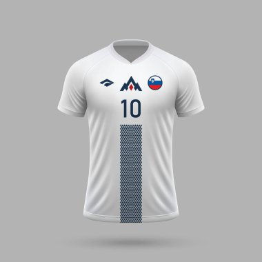 3D gerçekçi futbol sahası forması Slovenya Milli Takımı, futbol takımı 2024 için gömlek şablonu