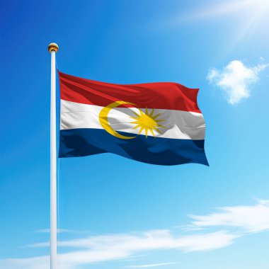 Waving flag of Labuan is a state of Malaysia on flagpole with sky background. clipart