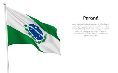 Parana 'nın izole edilmiş dalgalanan bayrağı beyaz arka planda Brezilya' nın bir eyaletidir.. 