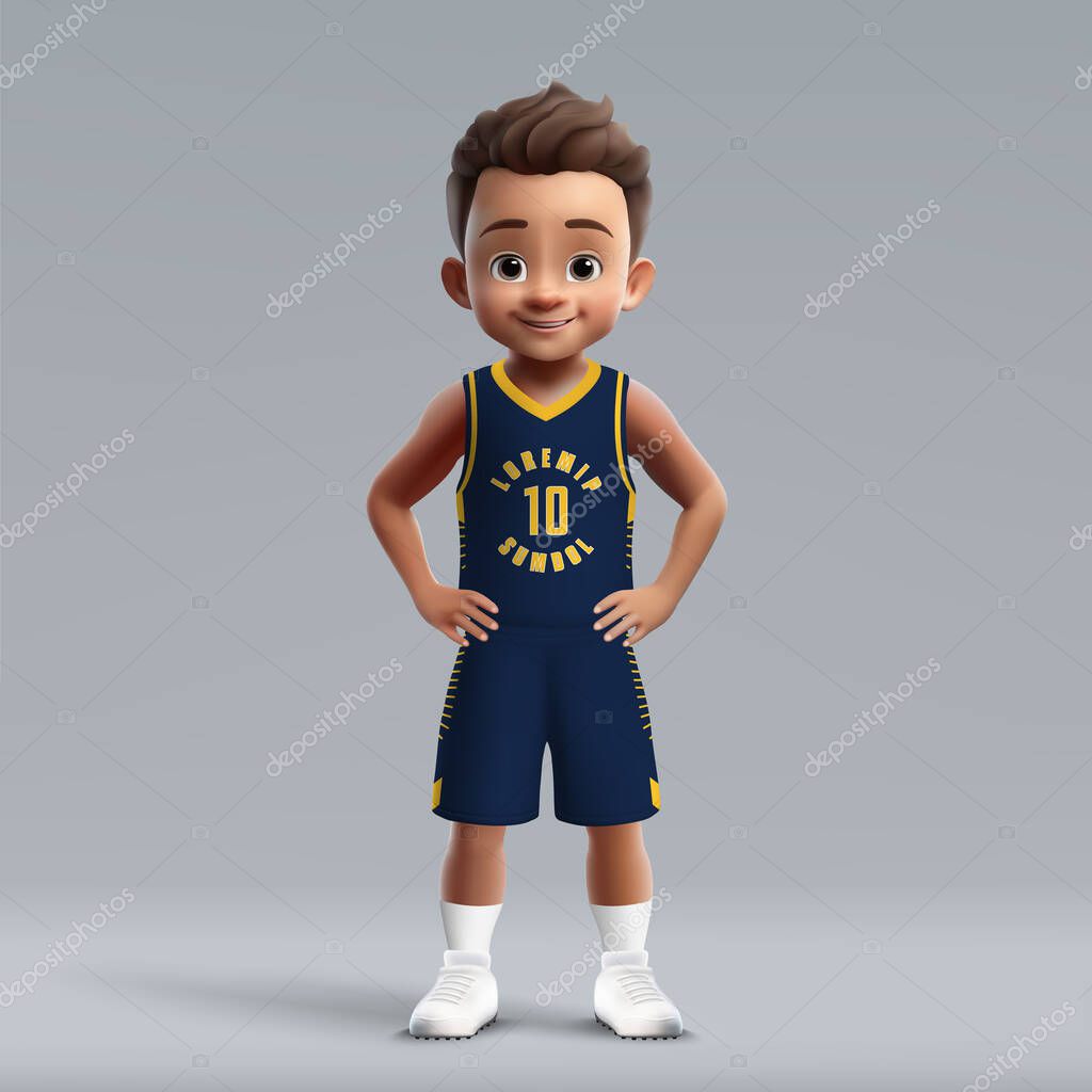 3d cartoon cute young basketball player in Indiana team kit.