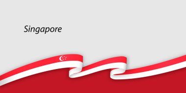 Singapur ulusal bayrağına sahip 3d şerit beyaz arka planda kopyalanmış