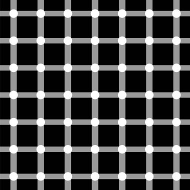 Black background with white dots on grey grid lines creating a scintillating illusion