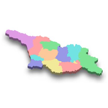 Gürcistan 'ın bölge sınırlı 3d izometrik haritası